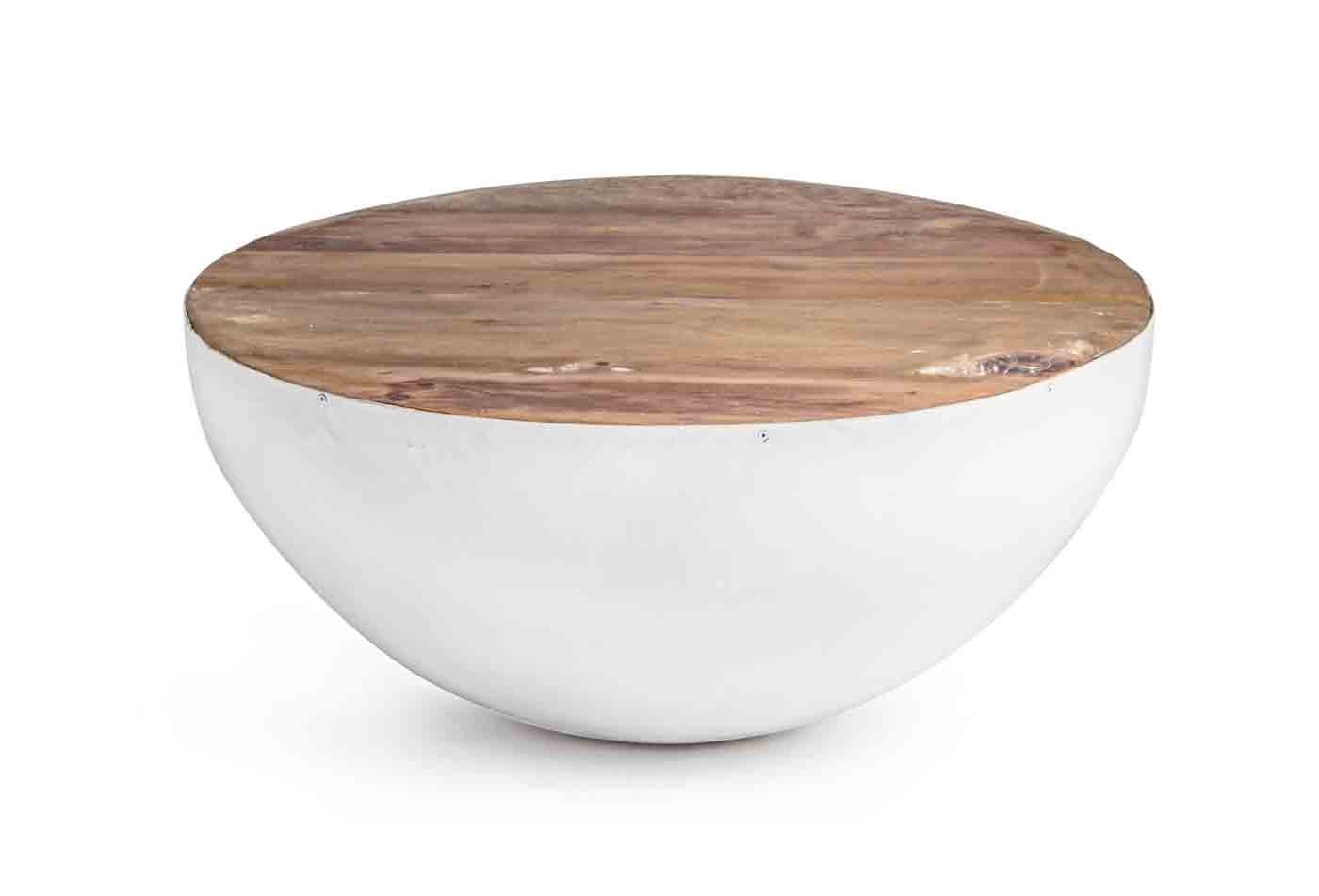Couchtisch Lancaster aus Recyceltem Holz und Stahl Ø 70 cm, Weiß