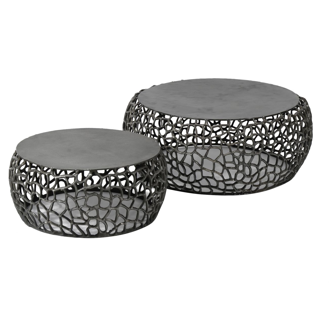 2er-Set Couchtisch Astilbe - Aluminium Schwarz-Nickel, Ø 55 / 75 cm