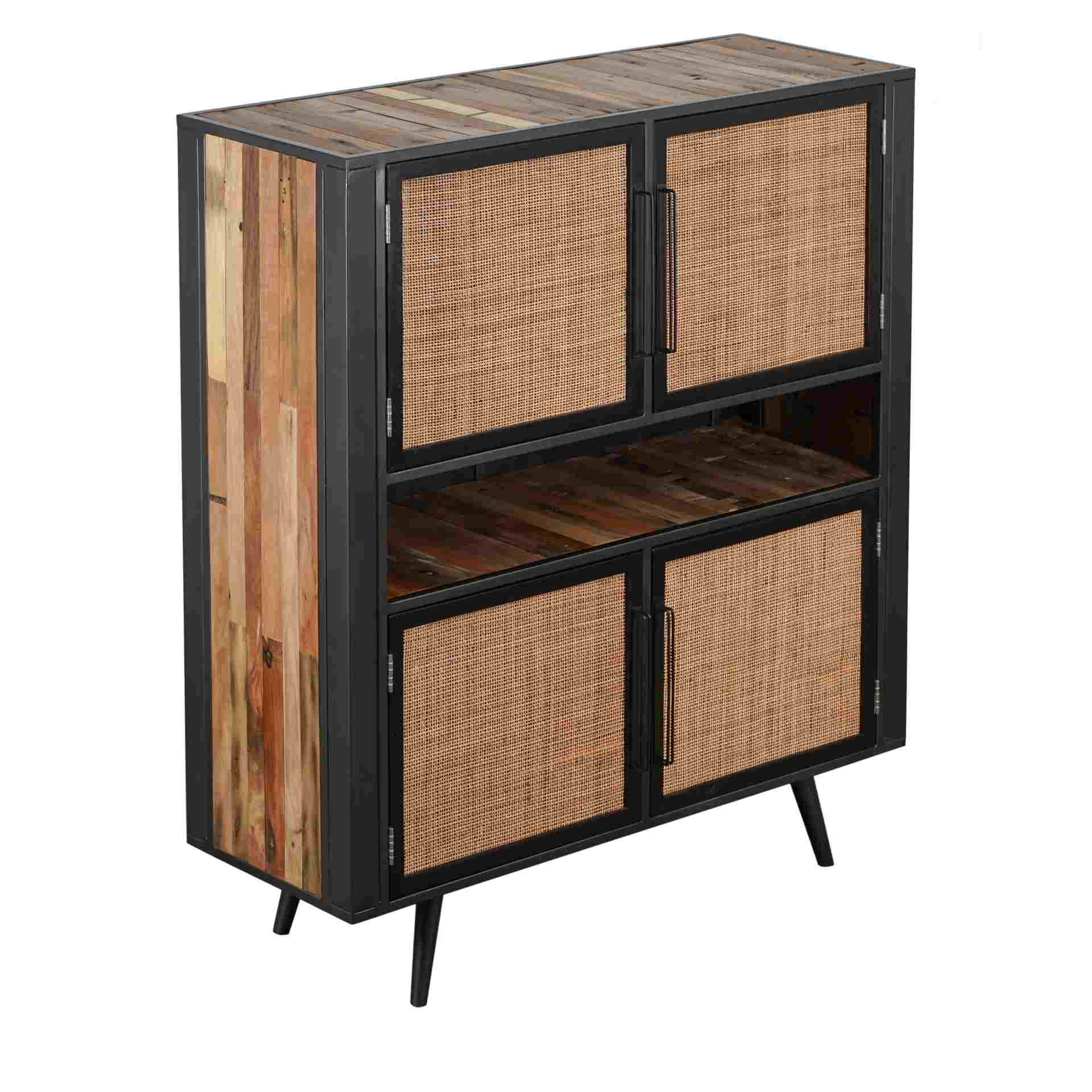 Highboard Nordic Rattan mit 4 Türen, 130 cm