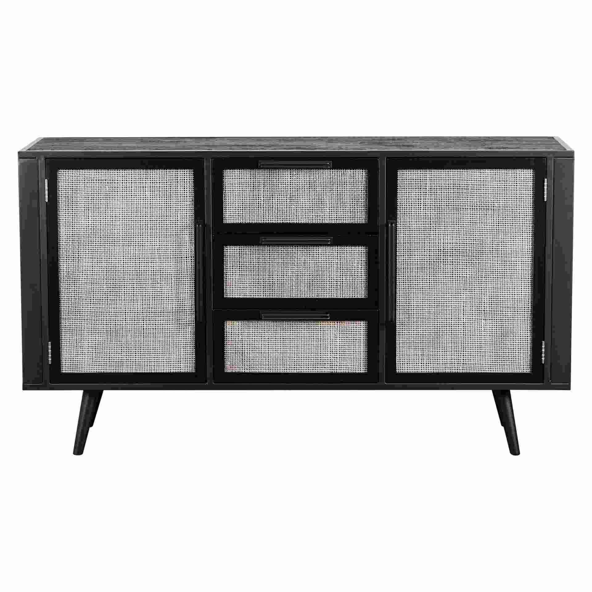 Sideboard Nordic Mindi Rattan mit Türen und Schubladen, 160 cm