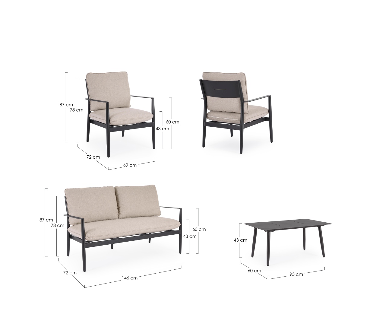 Garten-Set Nebula 4er Gruppe, Anthrazit
