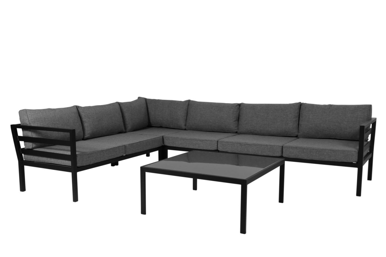 Gartenecksofa Weldon mit Kissen, Schwarz