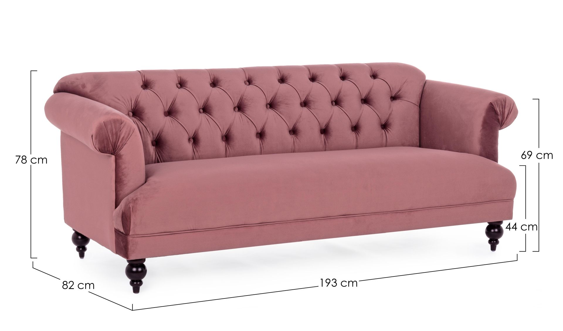 3-Sitzer Sofa Blossom in Samt-Optik, Altrosa