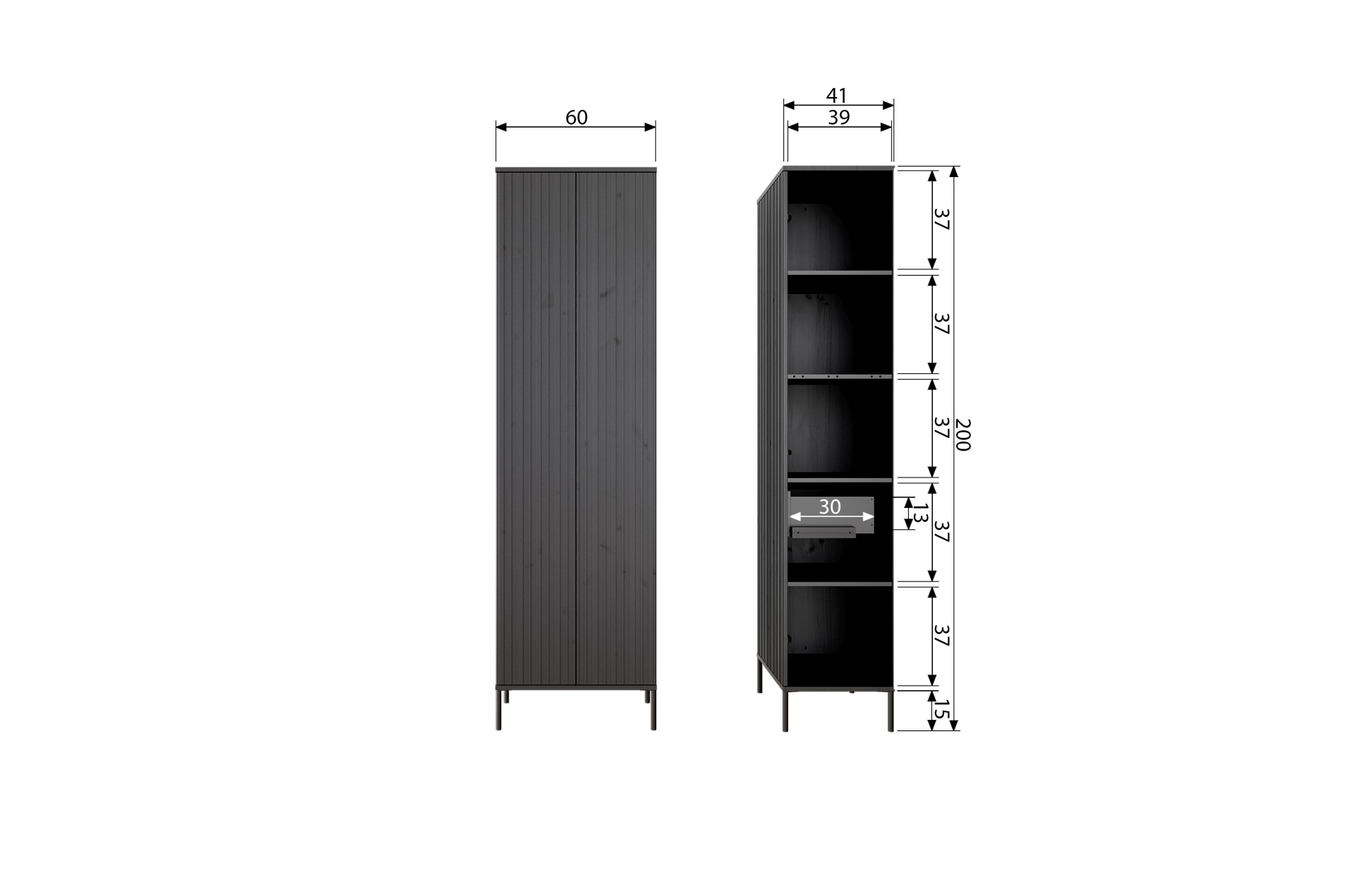 Schrank Gravure aus Kiefernholz, Schwarz