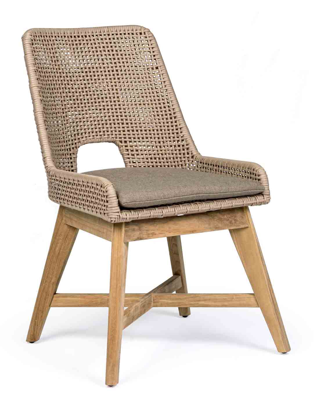 Gartenstuhl Hesperia aus Teakholz und Outdoorgeflecht, Taupe Gartenstuhl Hesperia aus Teakholz und Outdoorgeflecht, Taupe