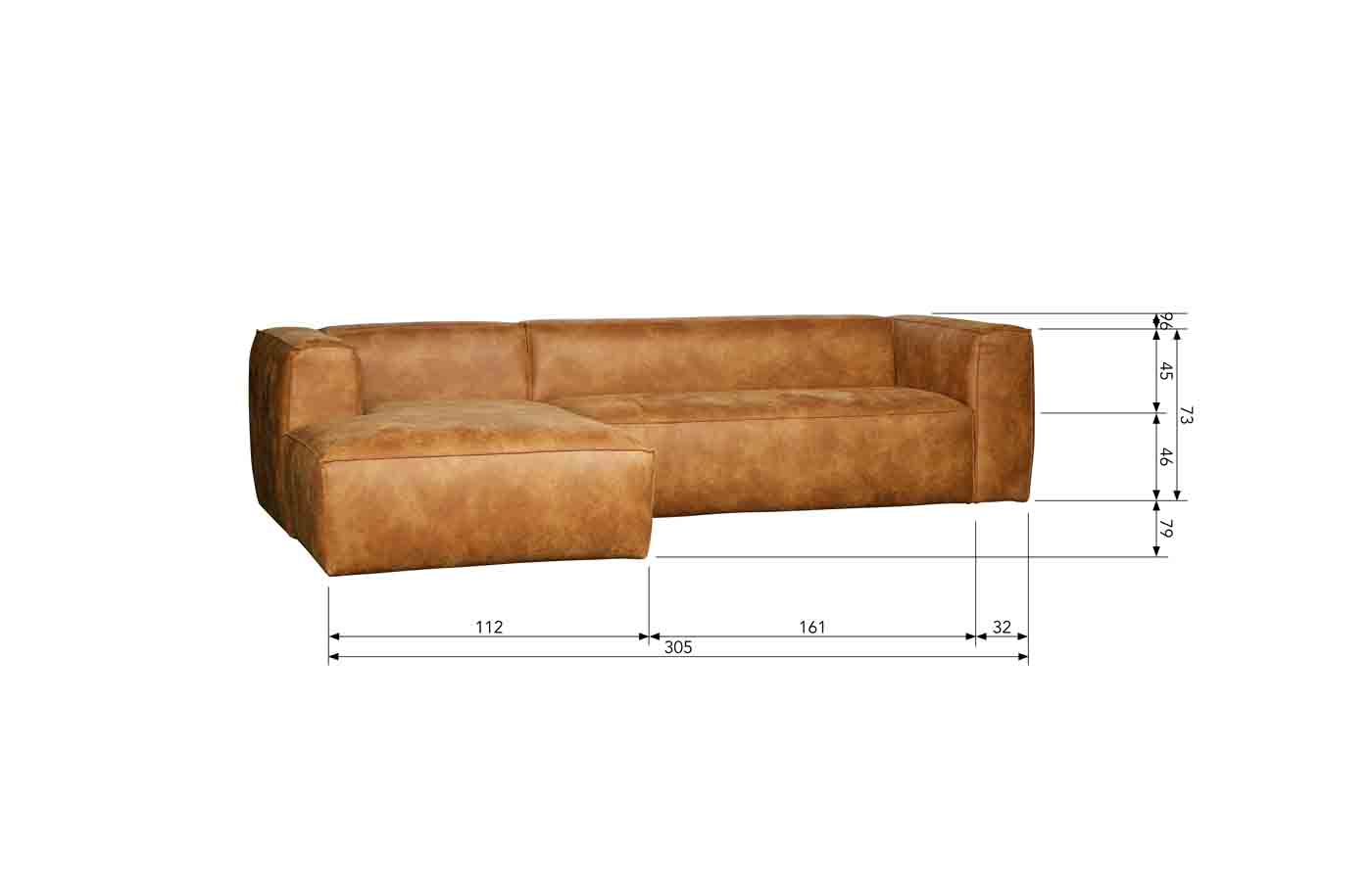 Ecksofa Bean Lederoptik, links Cognac