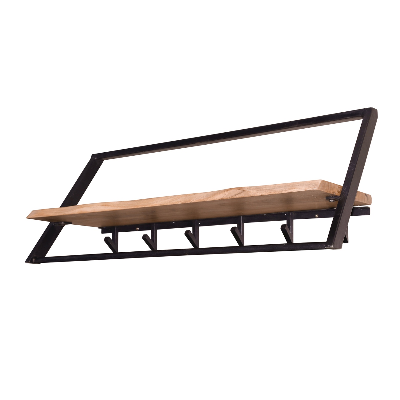 Garderobe Gemea - Akazie massiv Natur, mit Hutablage, 5 Haken, Stange