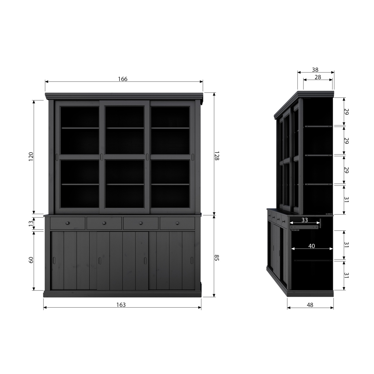 Buffetschrank Lagos aus Kiefernholz, Schwarz