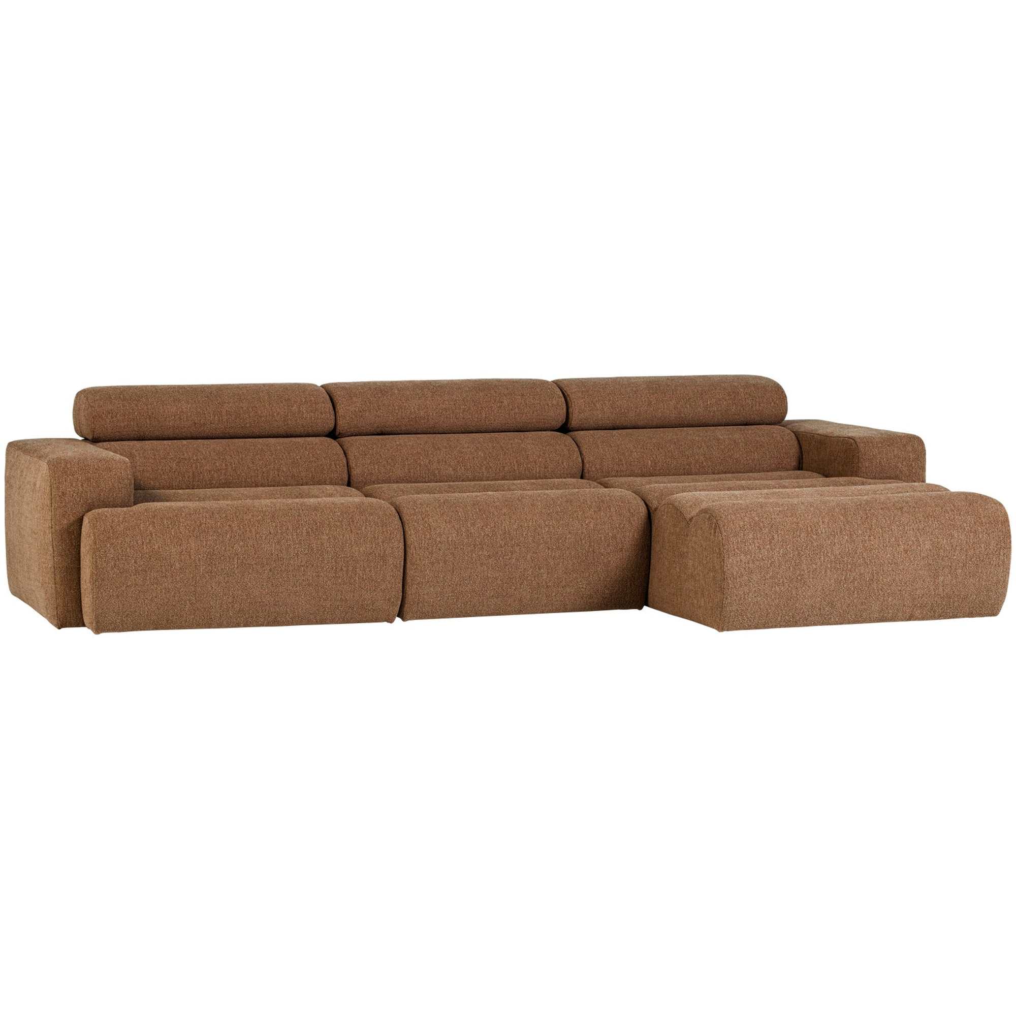 Ecksofa Novi Bouclé Karamellbraun - Chaiselongue mit verstellbarer Nackenstütze, Rechts