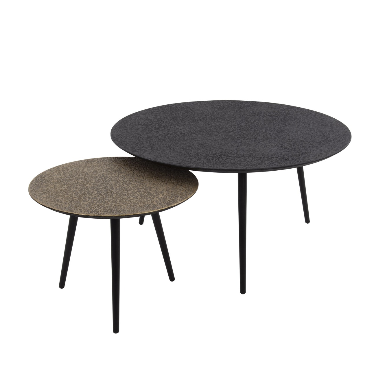 2er-Set Couchtisch Metlule Mix - Metall Schwarz-Gold, Rund