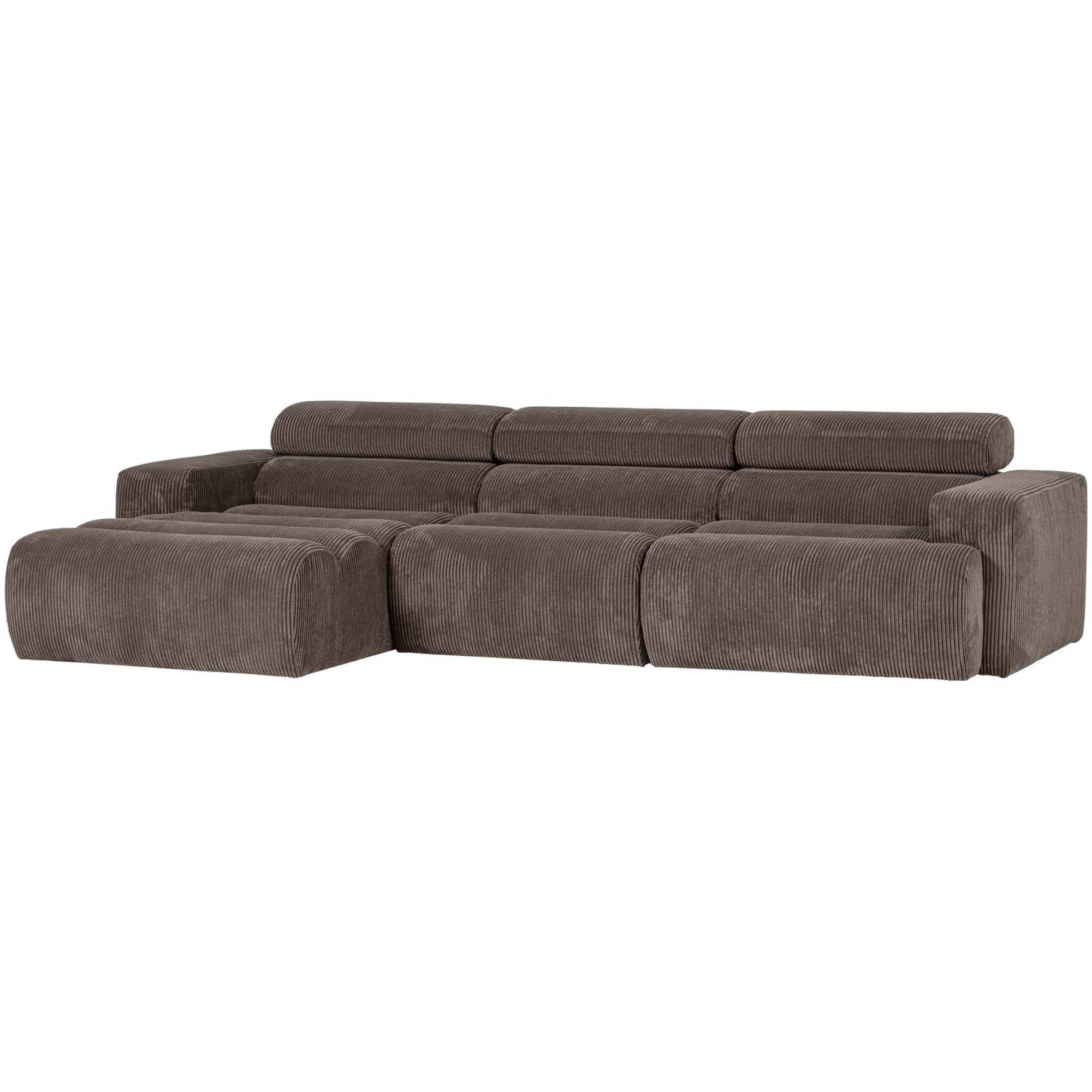 Ecksofa Novi Cord Grau-Braun - Chaiselongue mit verstellbarer Nackenstütze, Links