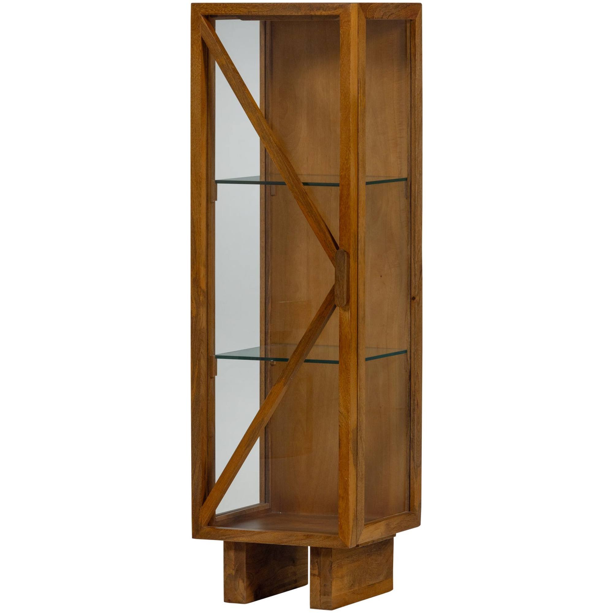 Kella 1-türiger Schrank Mangoholz Natur - elegante Vitrine mit Glas & Ablagefächern, 137 x 40 x 39 cm