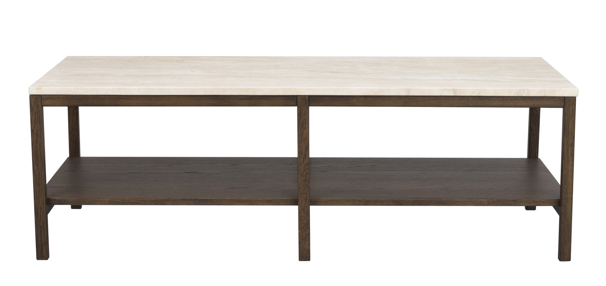 Hochwertiger Couchtisch Orwel, 140x60cm, Travertin, Eiche Braun für jede Einrichtung.