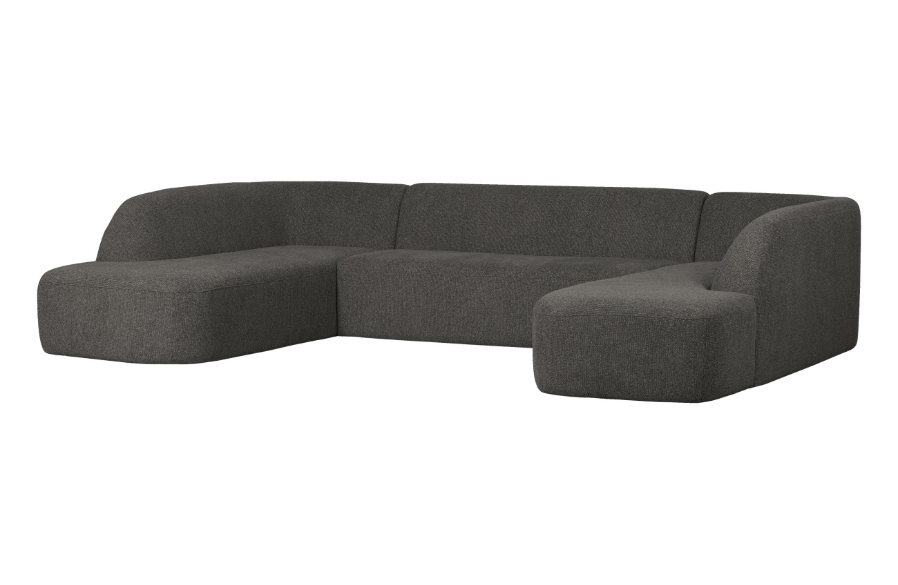 Sofa Sloping U-Form aus Melange-Stoff, Dunkelgrau