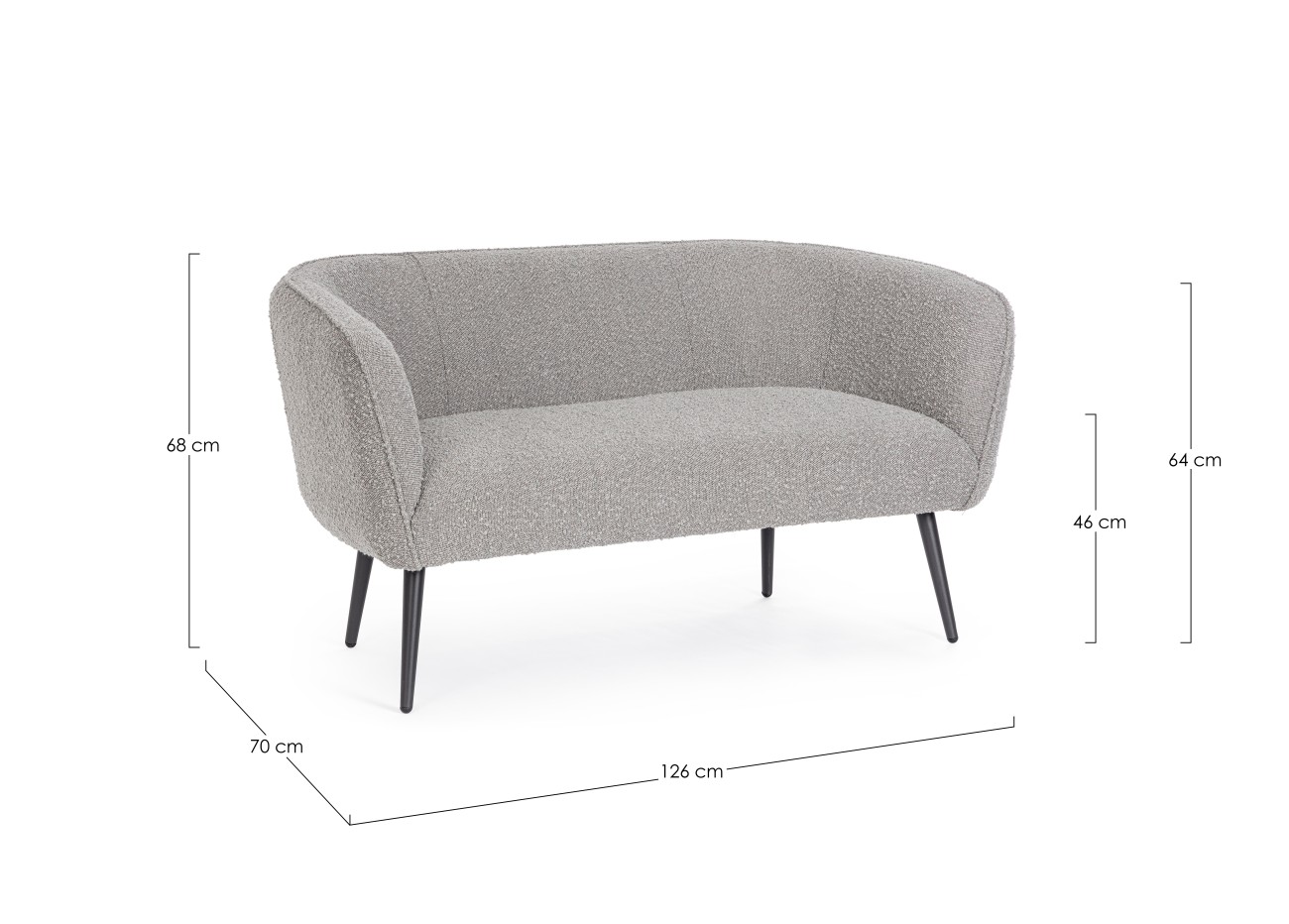 Sofa Avril aus Bouclè-Stoff 2-Sitzer, Grau