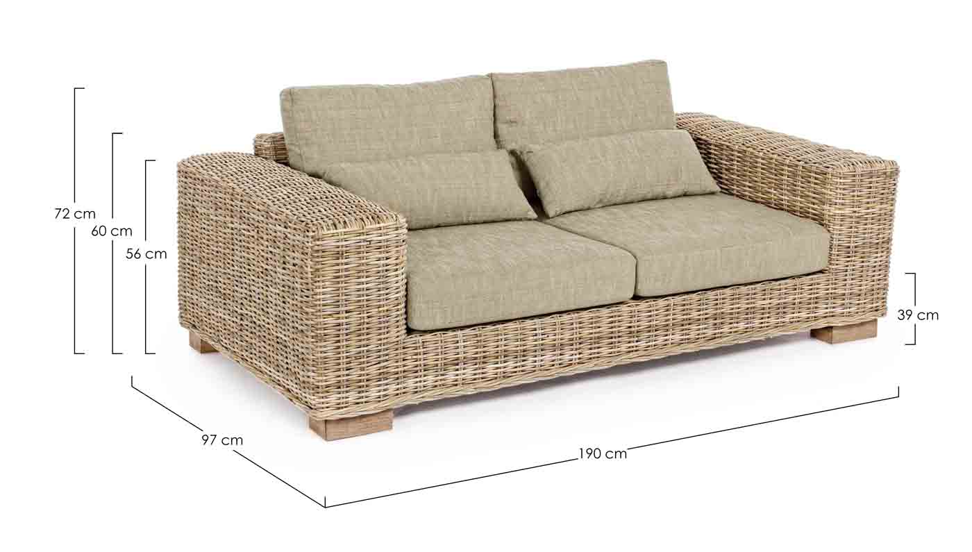 Rattansofa Leandro, 2,5 Sitzer