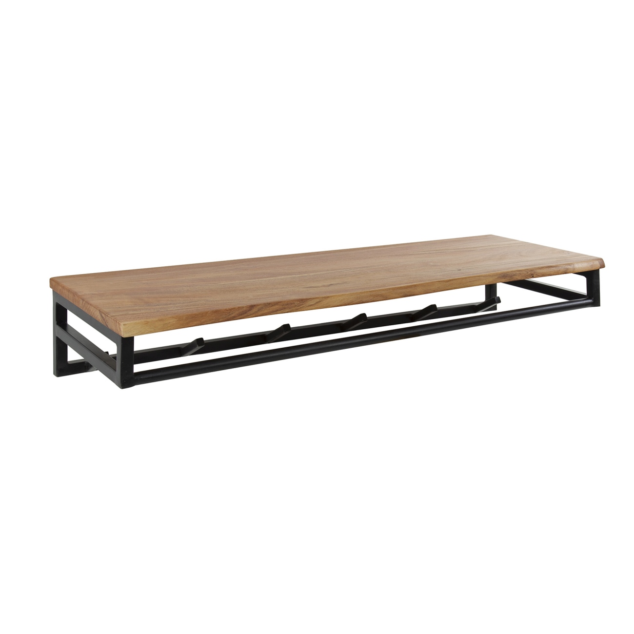 Garderobe Flidna - Akazie massiv Natur, Hutablage, 6 Haken & Stange