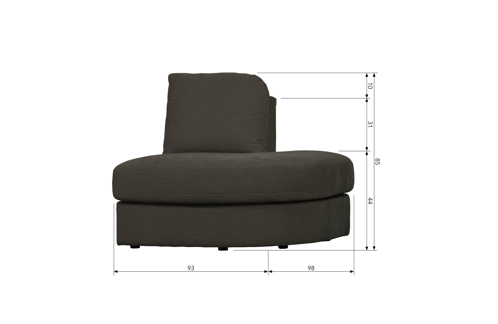 Modulsofa Family 1-Seat Eck-Element Rund Rechts, Anthrazit