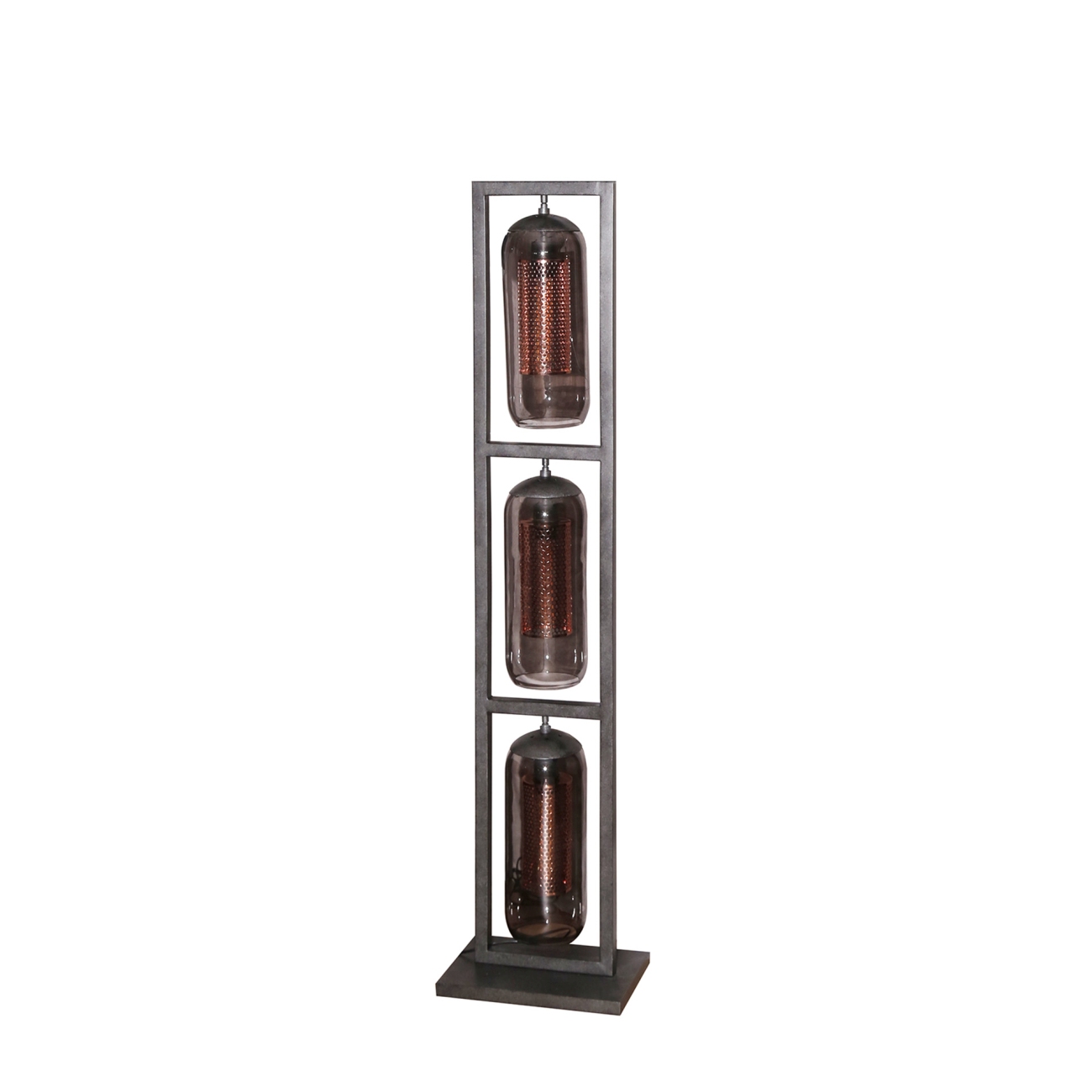 Stehleuchte Kuferg, 3-flammig - Rauchglas mit Kupfergitter, inkl. LED