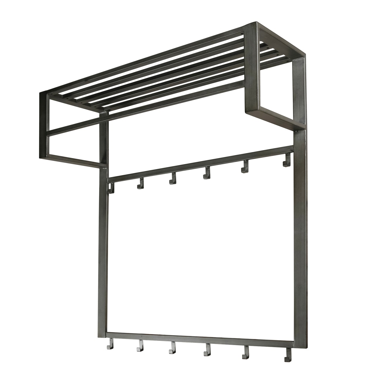 Garderobe Oretavi - Metall in Grau, Hutablage, 12 Haken & Stange