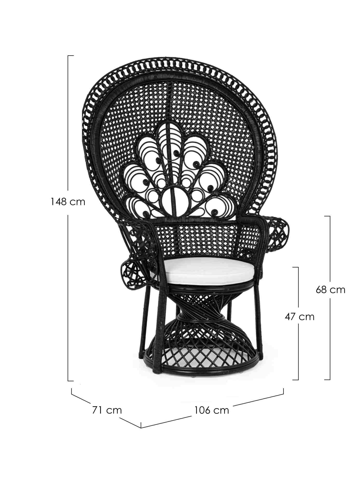 Sessel Peacock aus Rattan, Schwarz