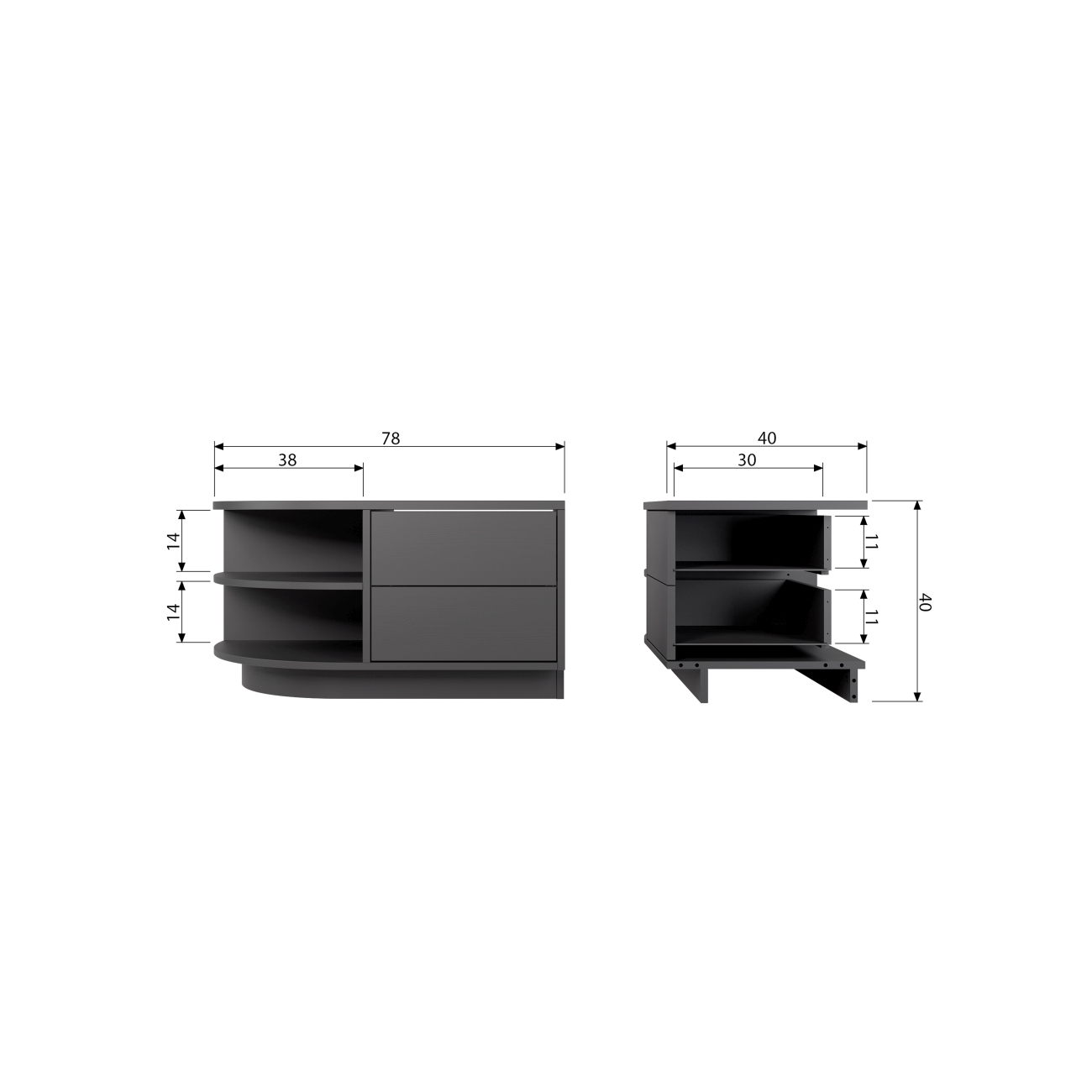 TV Board Fianca aus Kiefernholz Rund, Links