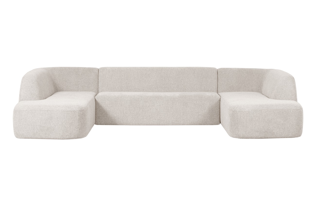 Sofa Sloping U-Form aus Melange-Stoff, Weiß