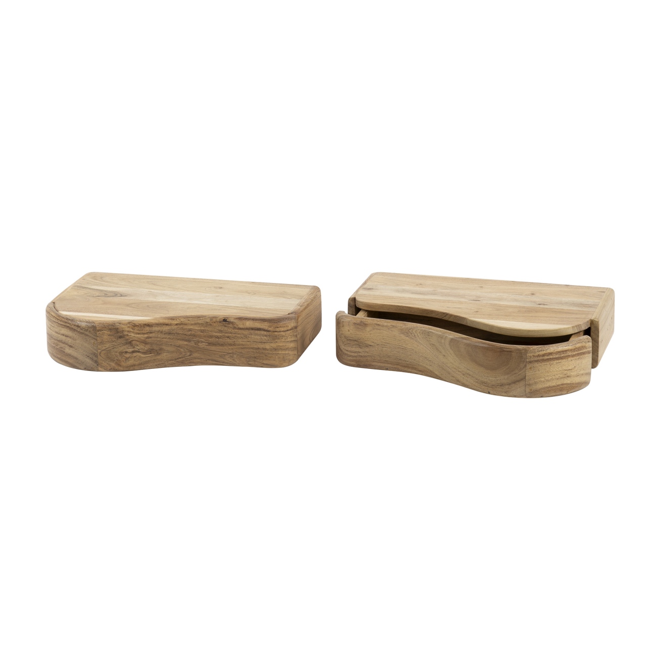 2er-Set Nachttisch Slantay - Akazienholz massiv Natur, 1 Schublade