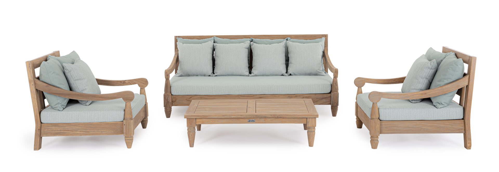 Gartensofa Bali aus Teakholz, Aqua