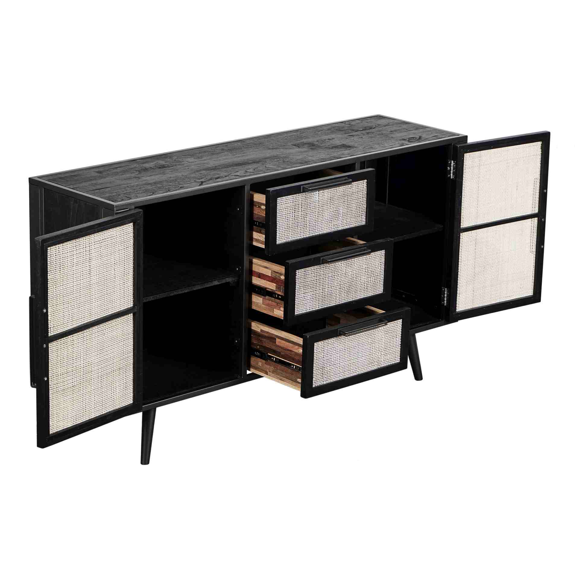 Sideboard Nordic Mindi Rattan mit Türen und Schubladen, 160 cm