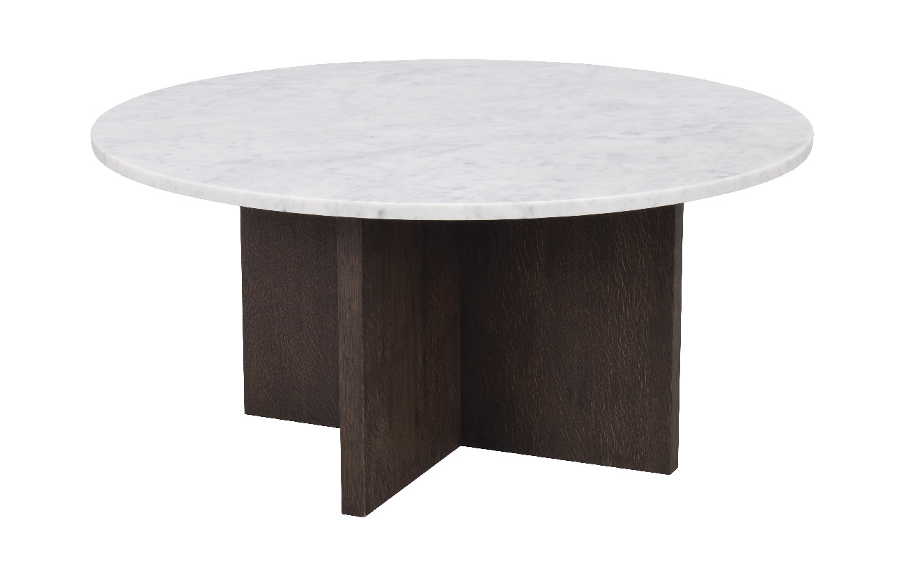 Edles Möbelstück: Couchtisch Brooksville, Marmor Rund 90cm, Weiß / Braun für stilvolle Einrichtung.