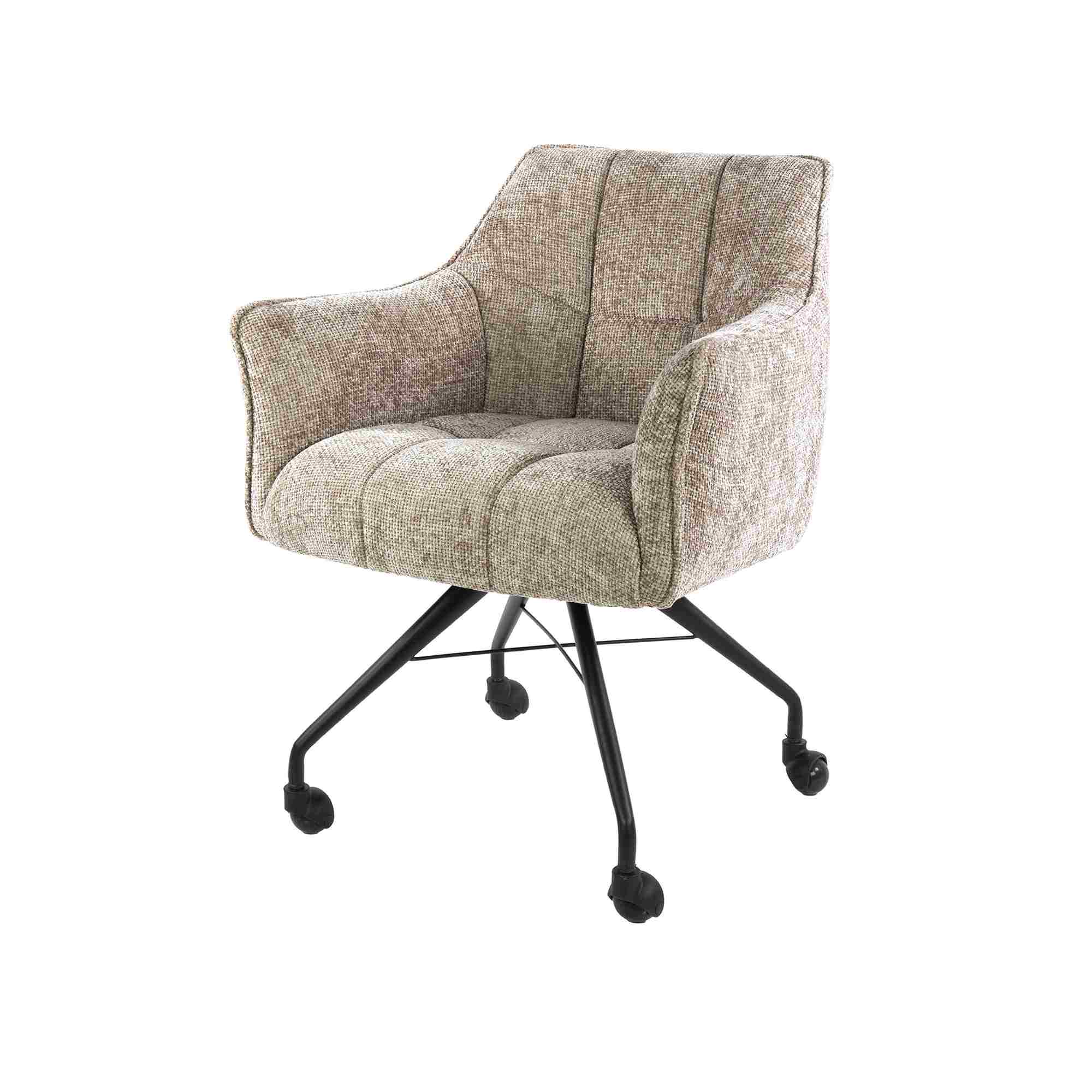 Armstuhl Retar 2er-Set auf Rollen mit Steppnähten, Chenille-Bezug, Sand