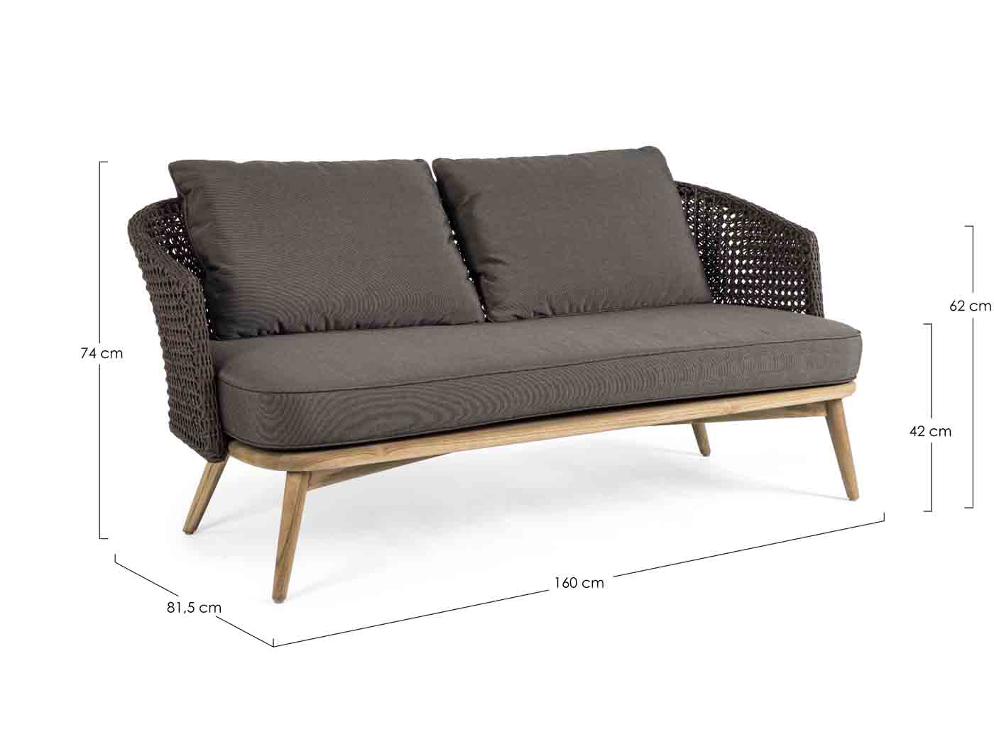 2,5 Sitzer Sofa Ninfa inkl. Kissen, Dunkelbraun