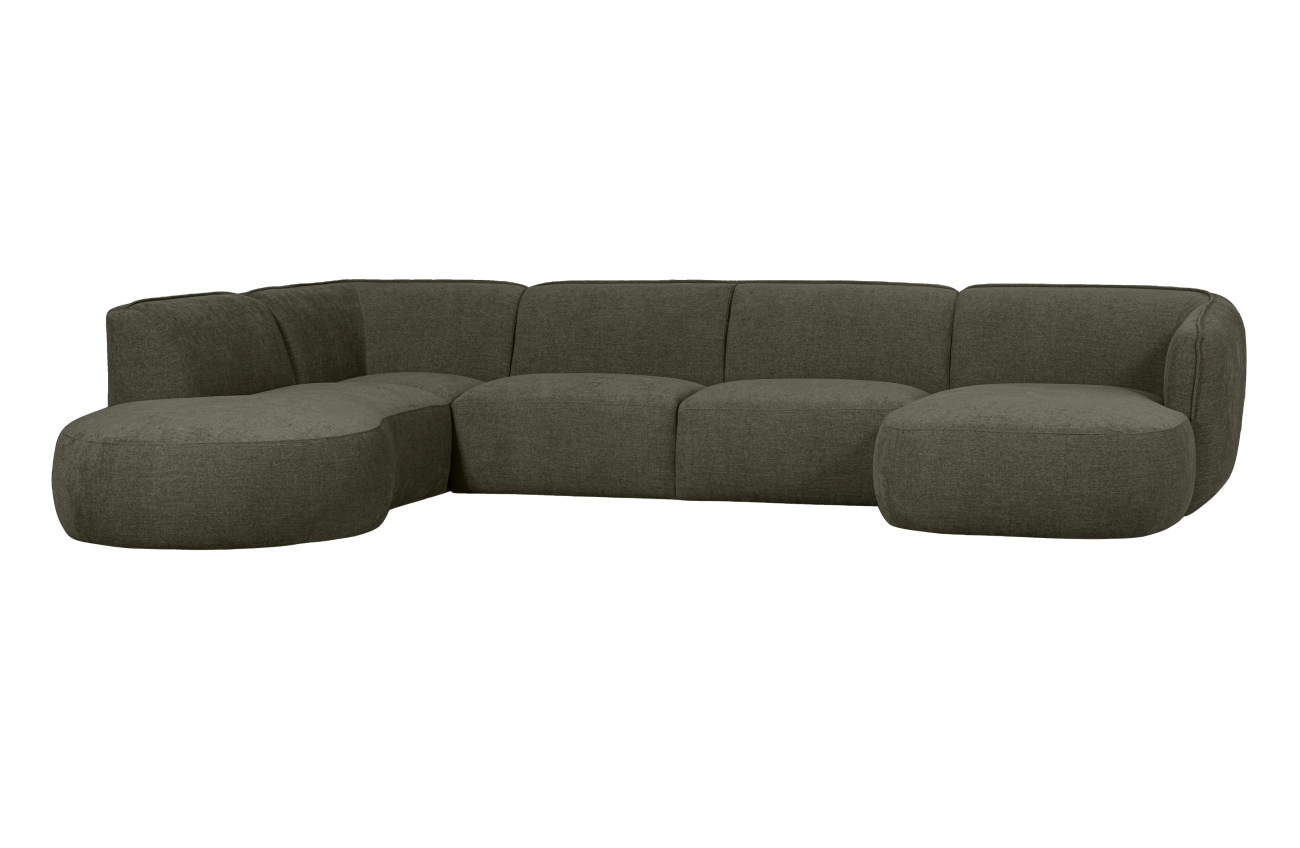 Sofa Polly U-Form aus Webstoff Links, Grün