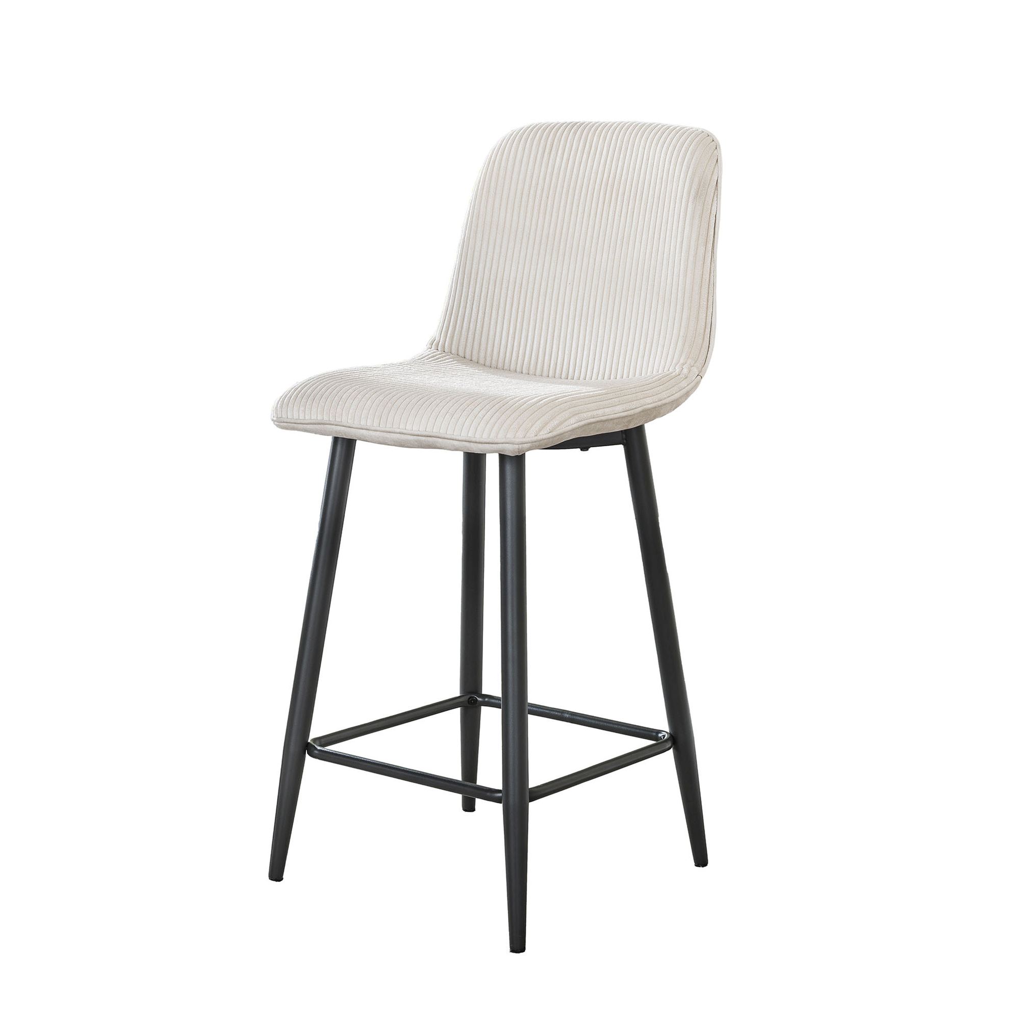 2er-Set Barhocker Balurne mit Lehne - Cord-Bezug, Creme