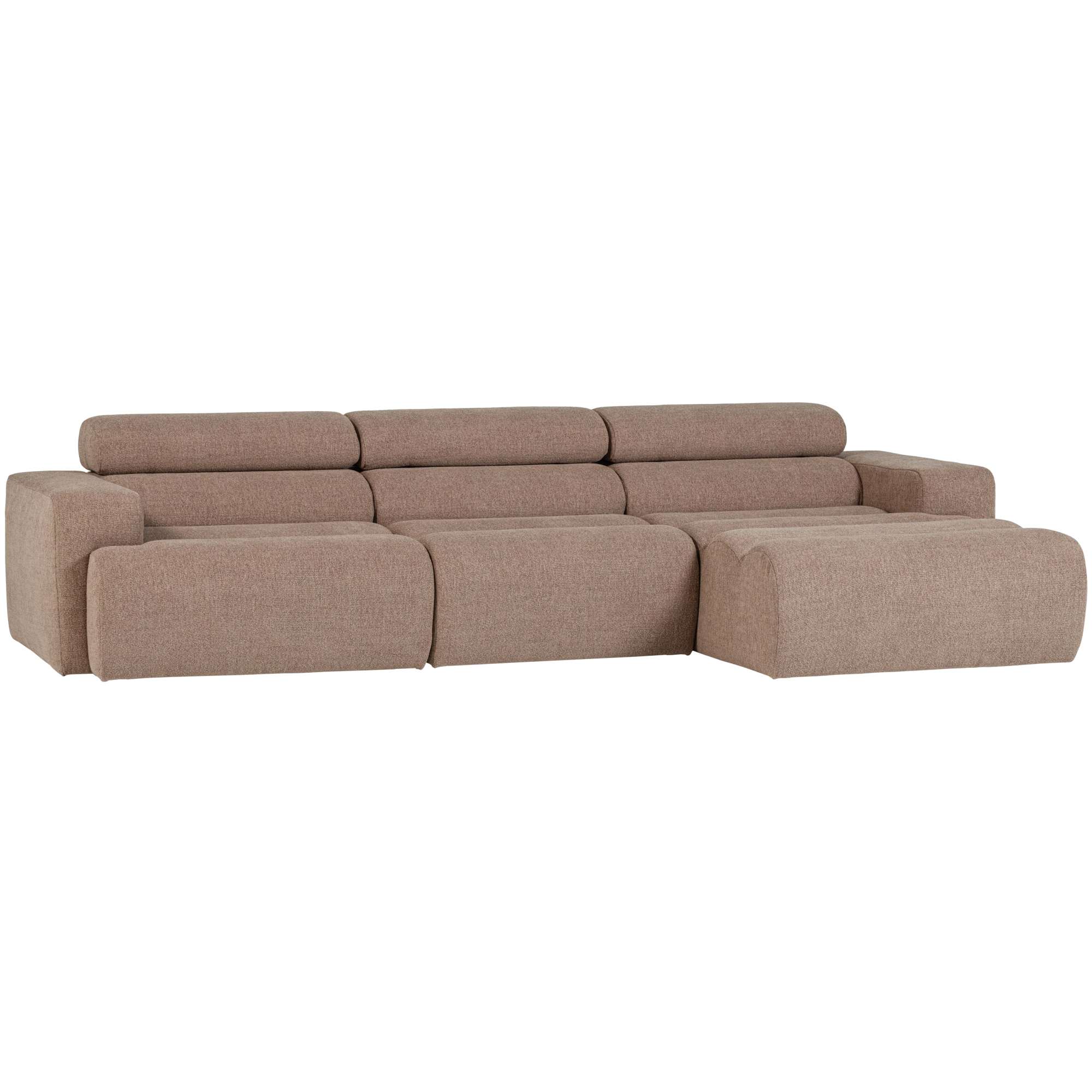 Ecksofa Novi Bouclé Taupe - Chaiselongue mit verstellbarer Nackenstütze, Rechts