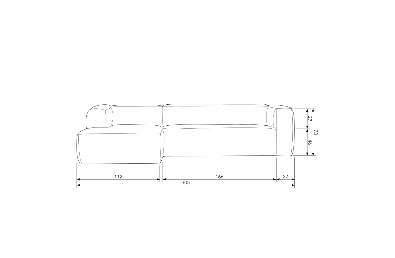 Ecksofa Bean mit Cordbezug, links Grau