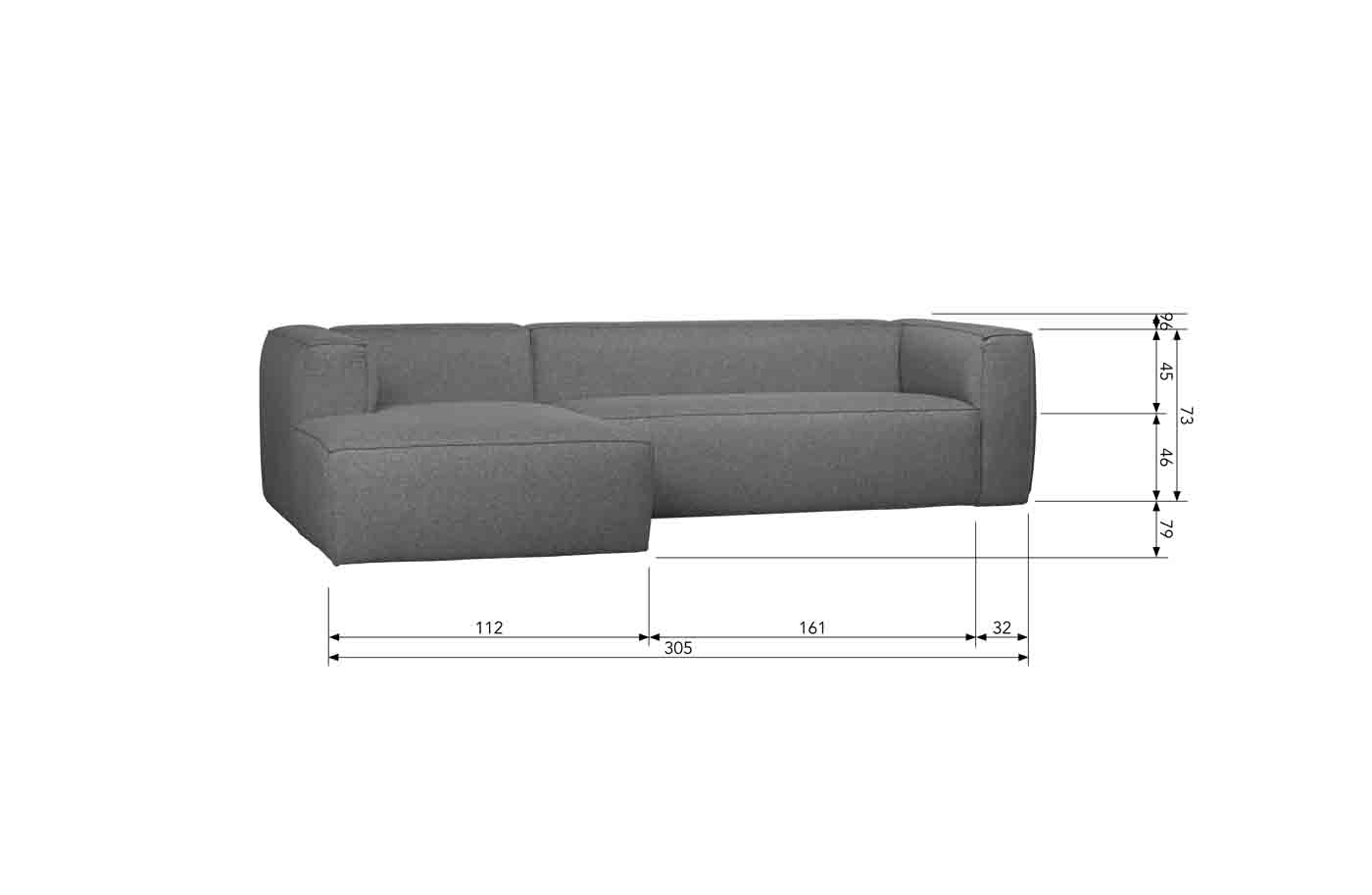 Ecksofa Bean Stoff, links Grau