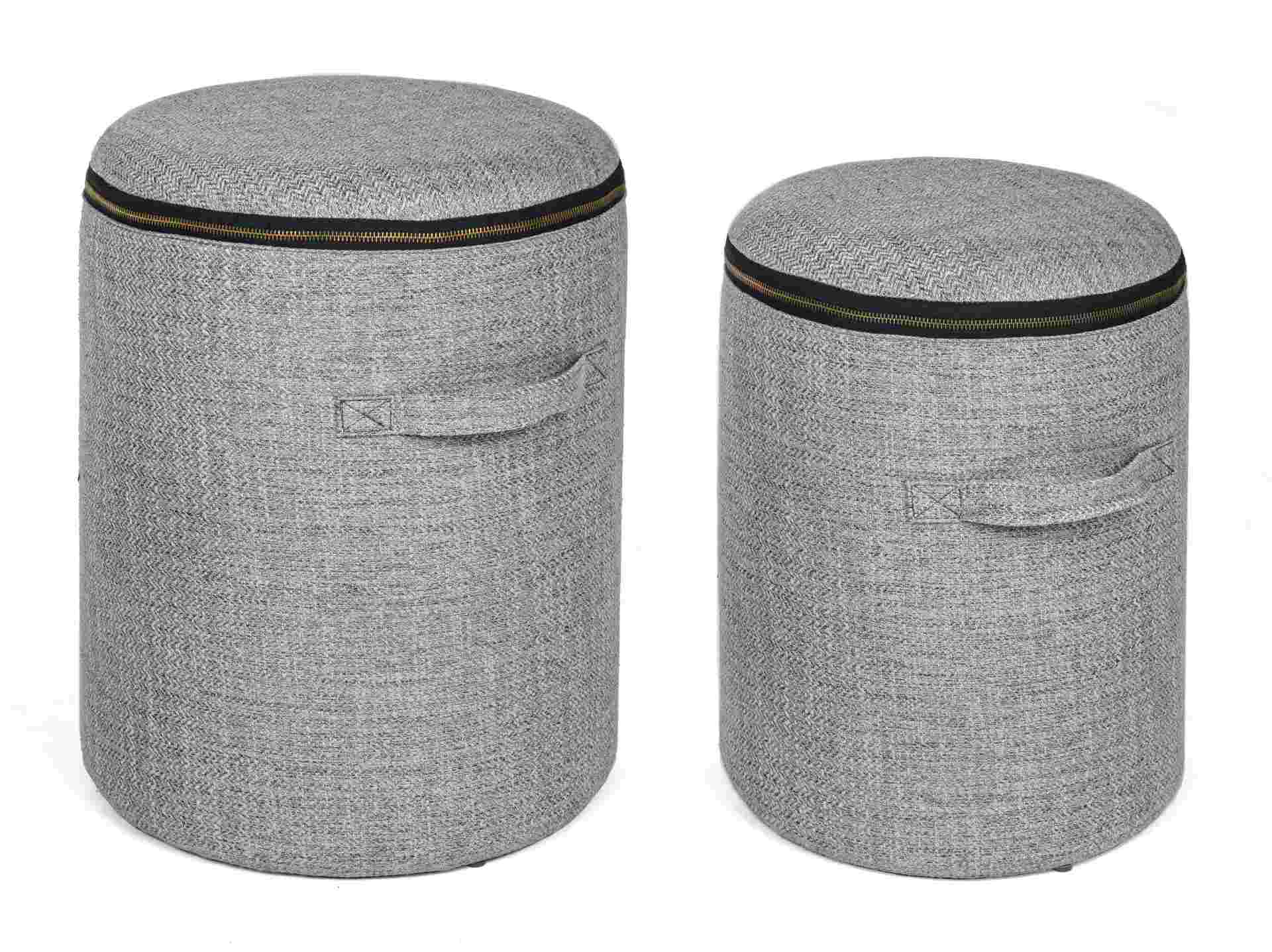 Pouf Radmila 2er-Set mit Stoff-Bezug, Grau