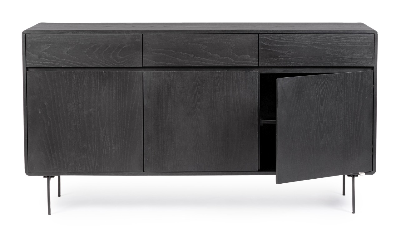 Sideboard Widald aus Eschenholz, Schwarz