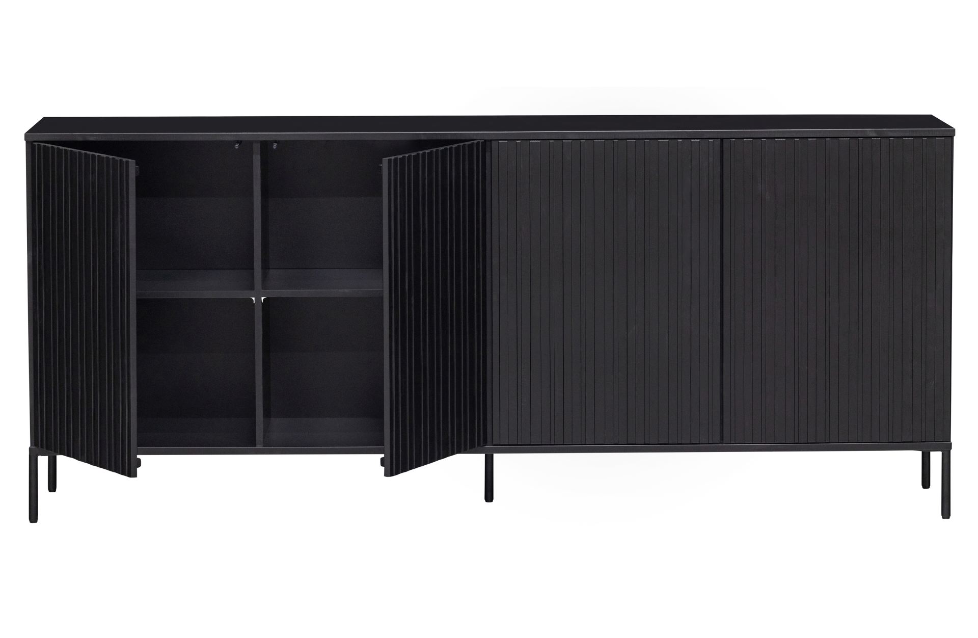 Sideboard Gravure aus Kiefernholz, Schwarz