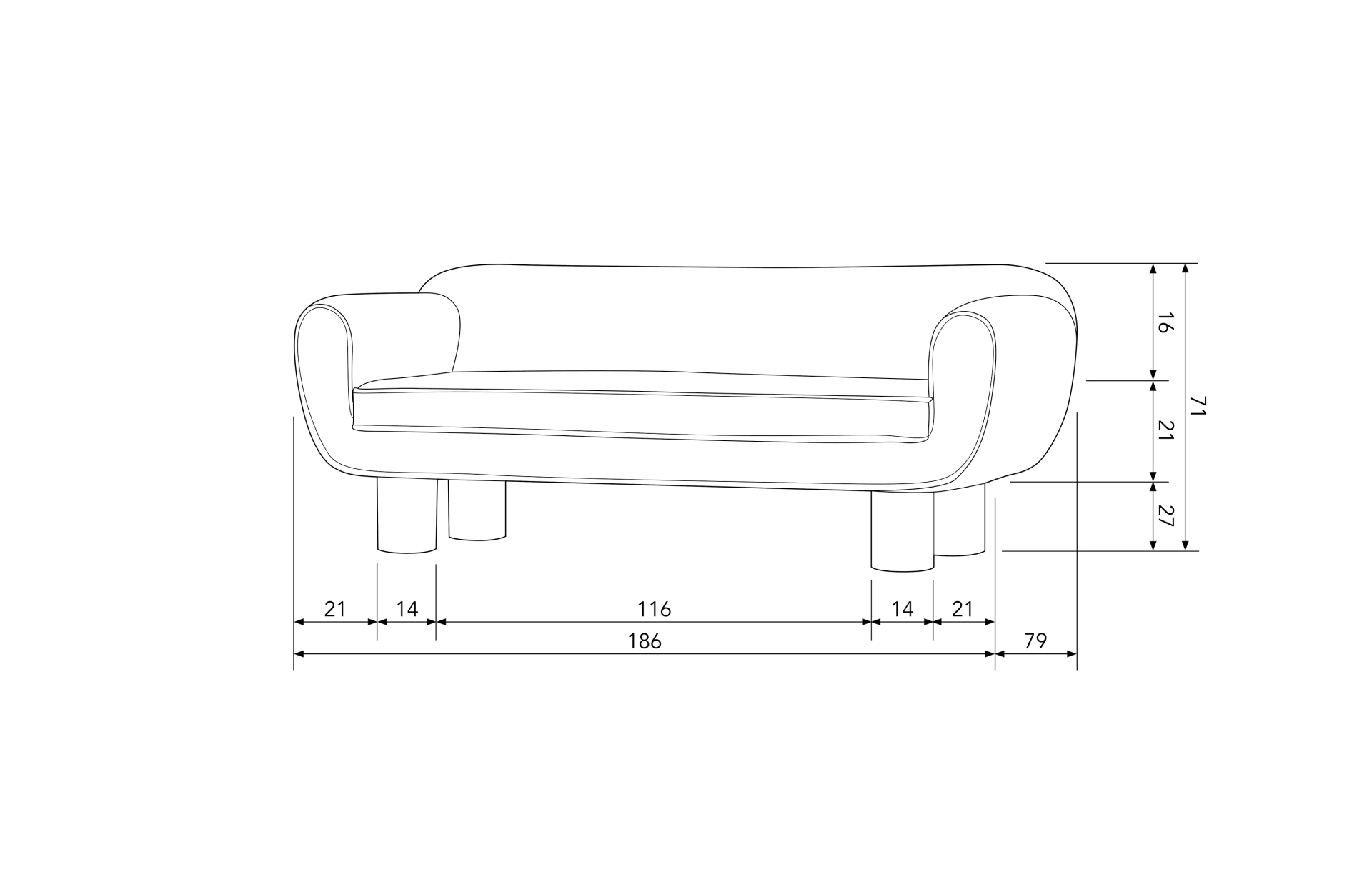 2-Sitzer Sofa Bodi, Natur