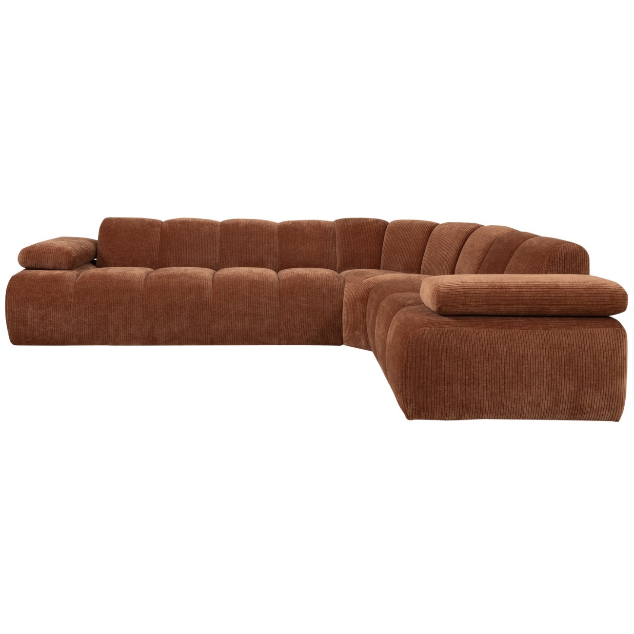 Ecksofa Mojo aus Flachcord Rechts, Rostbraun