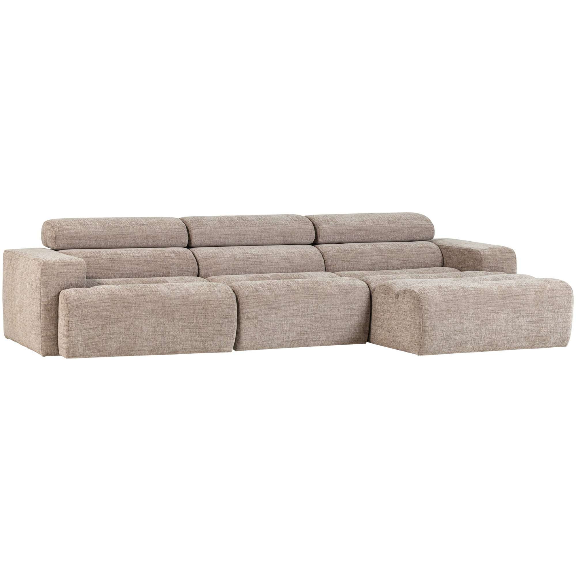 Ecksofa Novi Melange Natur - Chaiselongue mit verstellbarer Nackenstütze, Rechts