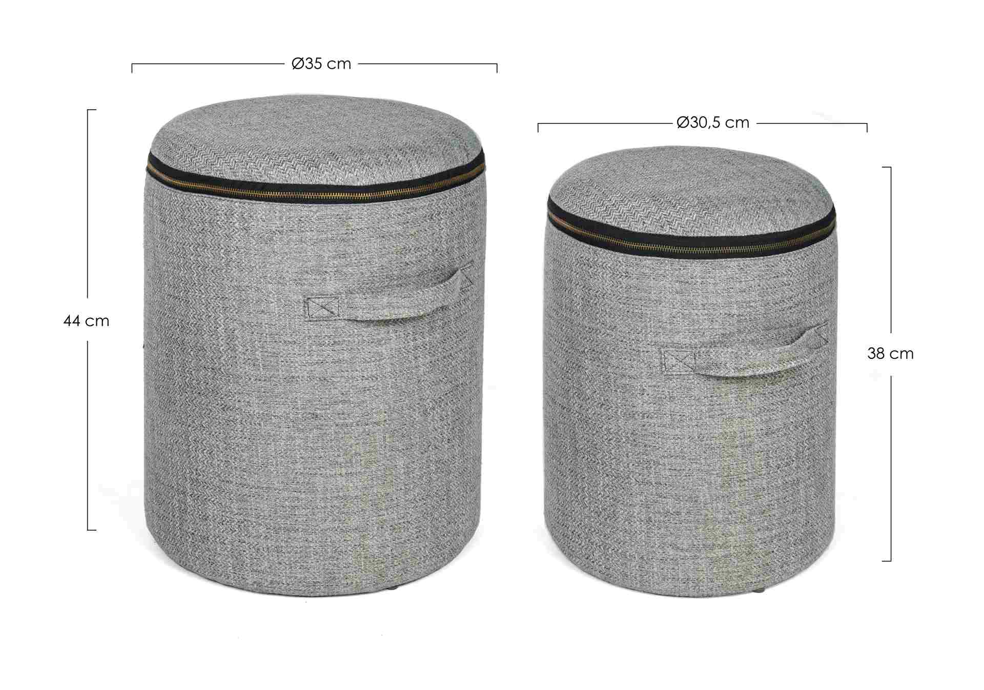 Pouf Radmila 2er-Set mit Stoff-Bezug, Grau