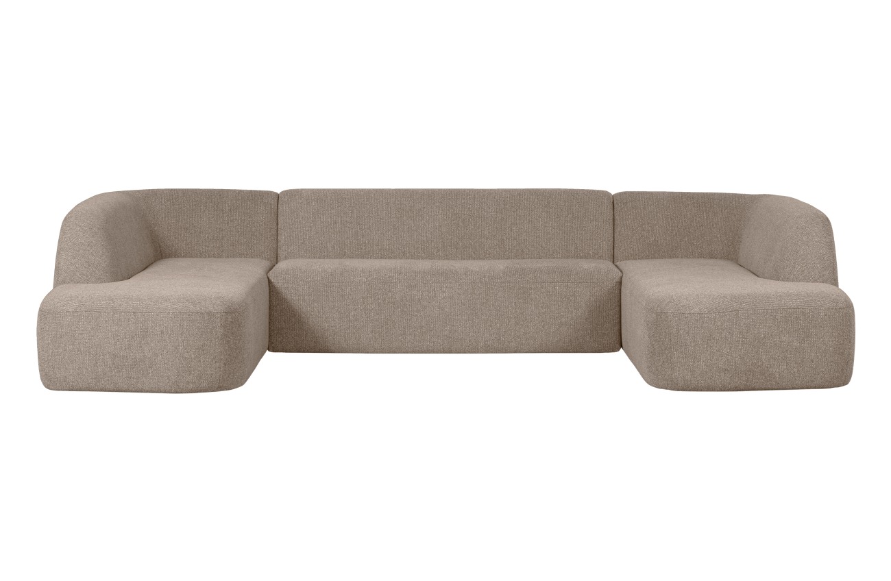 Sofa Sloping U-Form aus Melange-Stoff, Hellbraun