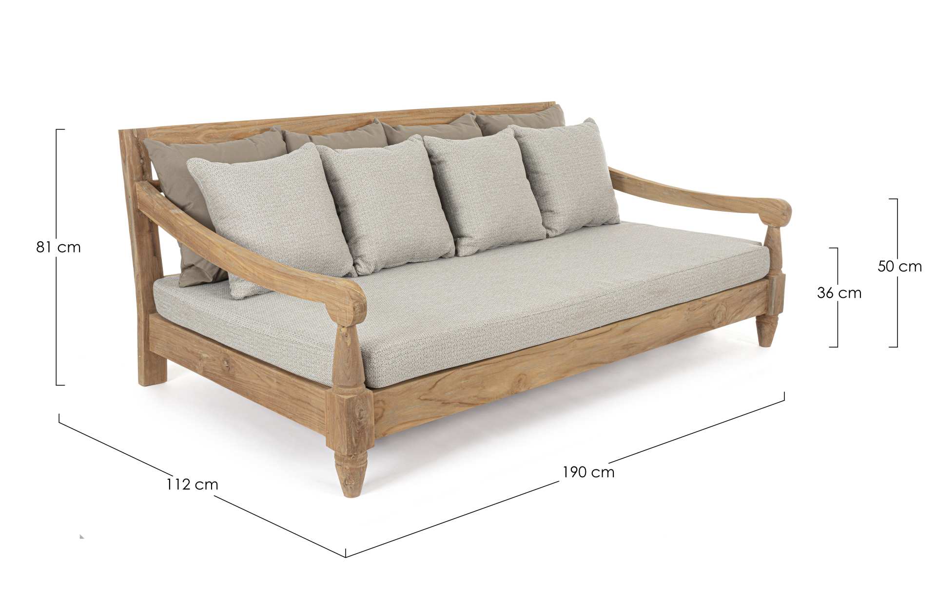 Gartensofa Bali aus Teakholz, Hellgrau