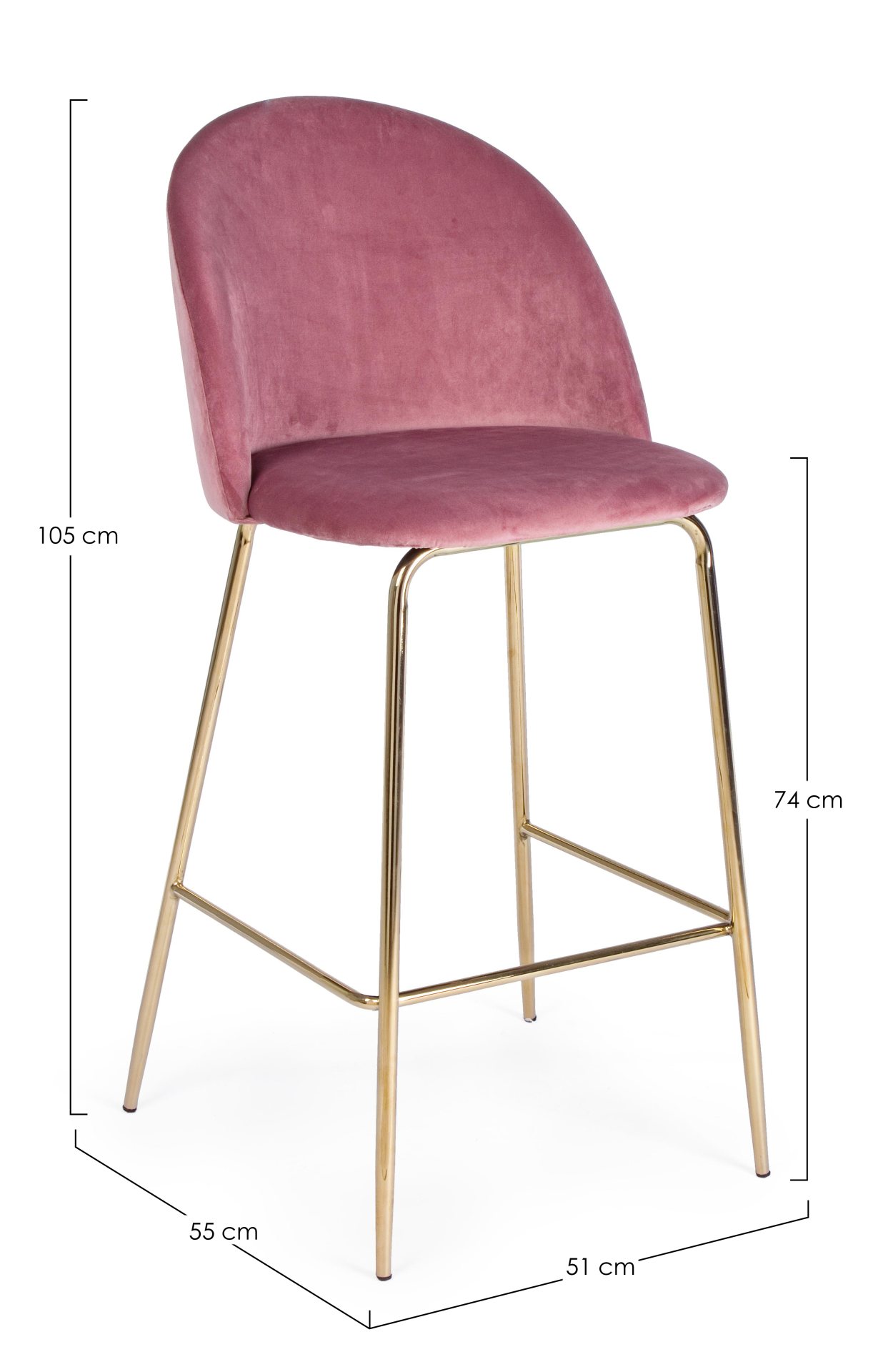 Barhocker Carry aus Samt, Rosa