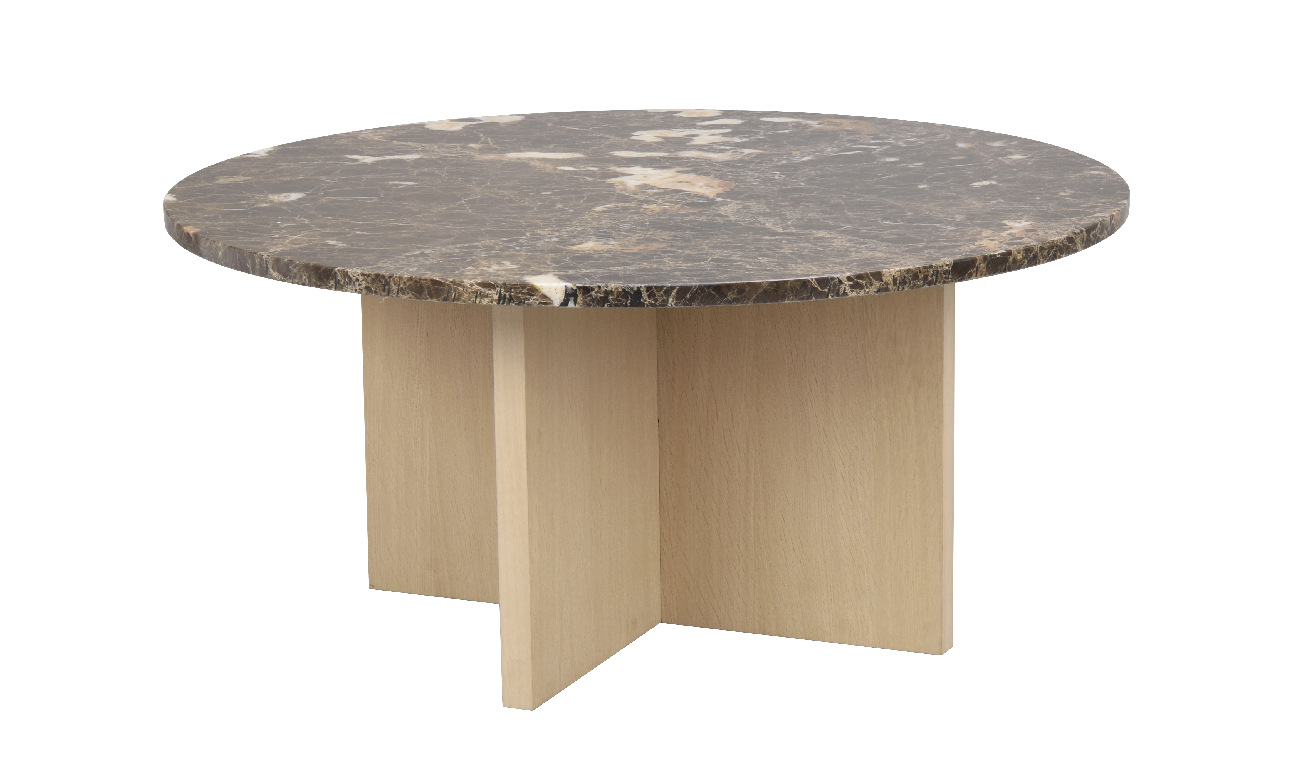 Couchtisch Brooksville, Marmor Rund 90cm, Braun / Weiß