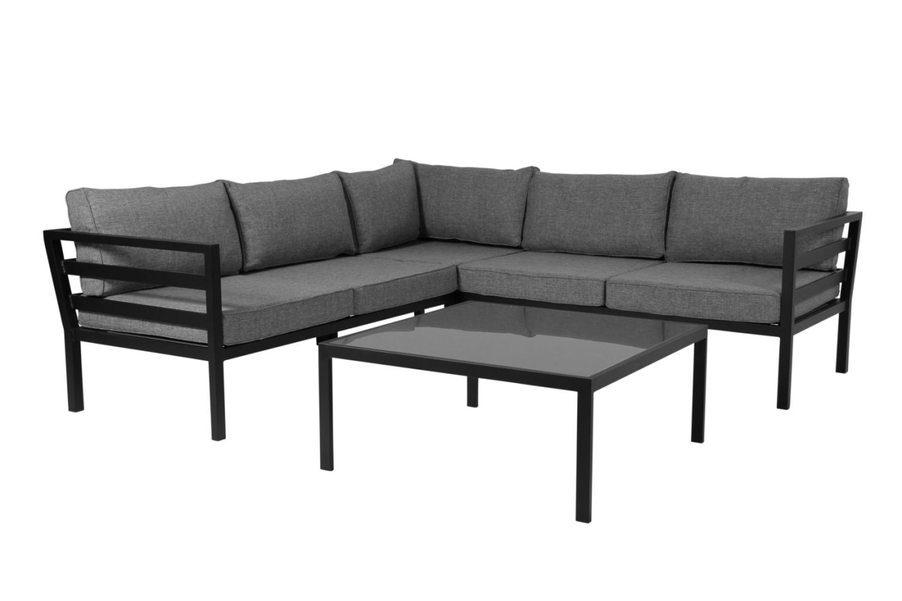 Gartenecksofa Weldon mit Kissen, Schwarz